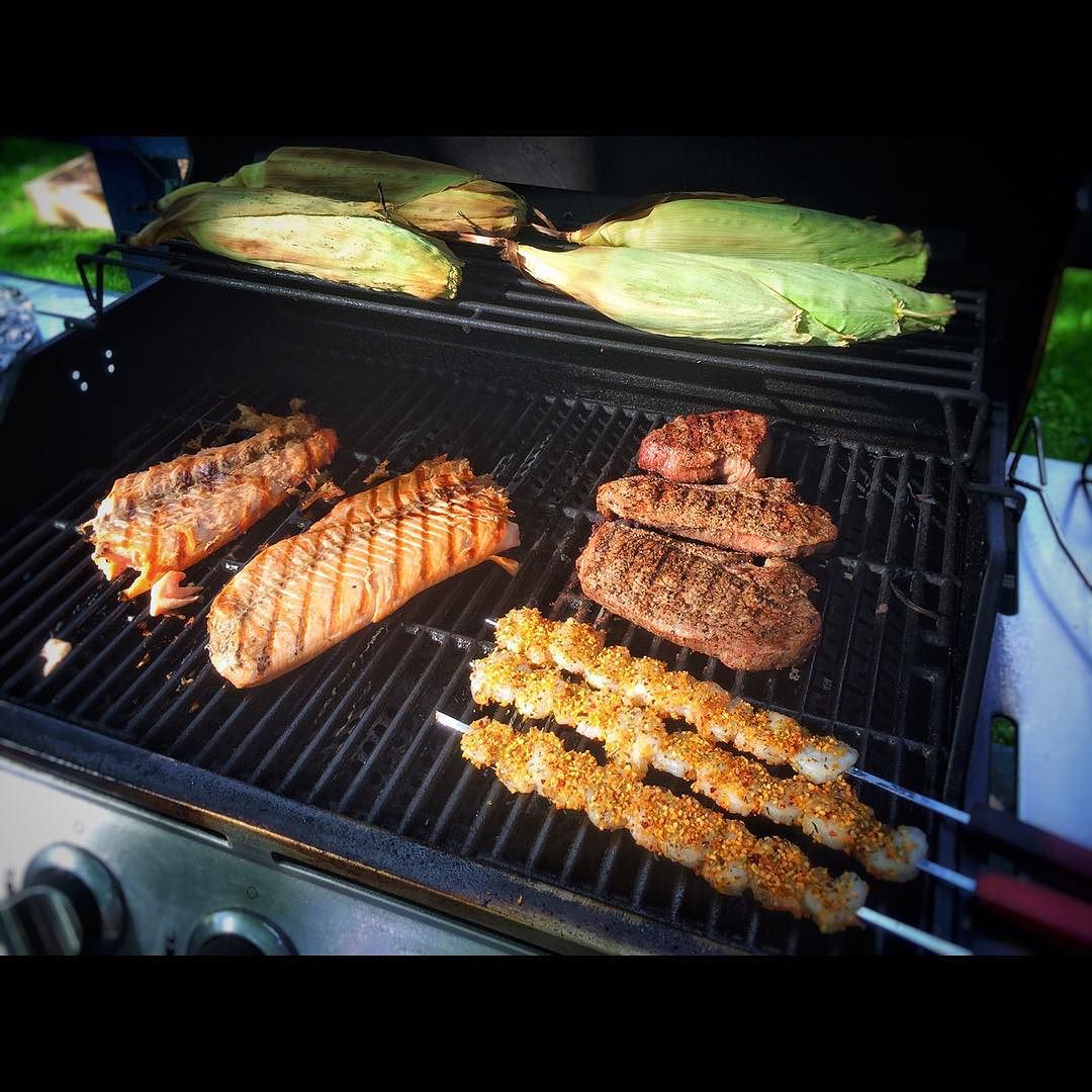 Let’s just start this weekend off right. #Bbq #Salmon #Steak #GrillOut